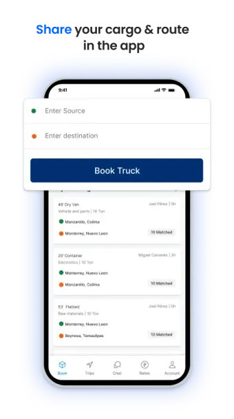 Share your cargo and route in the app