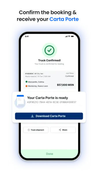Confirm & receive your Carta Porte