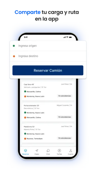 Comparte tu carga y ruta en la app